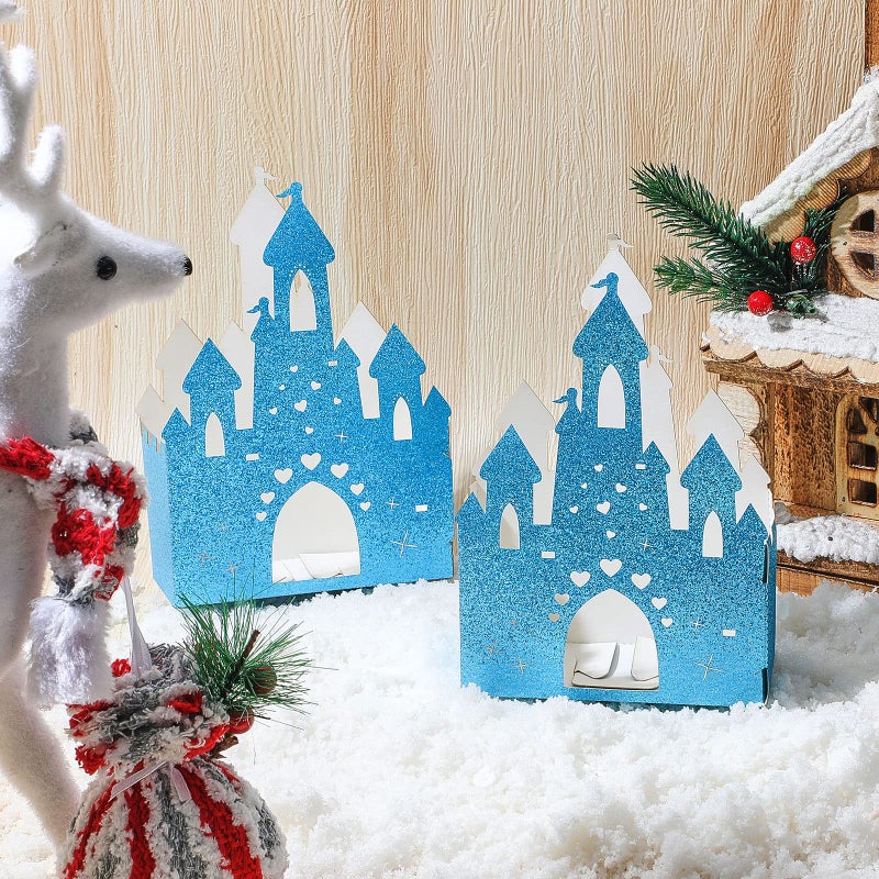 Chinco 20 Pieces Blue Castle Boxes Princess Candy Box Glitter Birthday Party Favor Treat Gift Princess Party Decorations Castle Table Centerpiece for Bridal Girls Wedding Birthday Baby Shower Supplies - Image 4