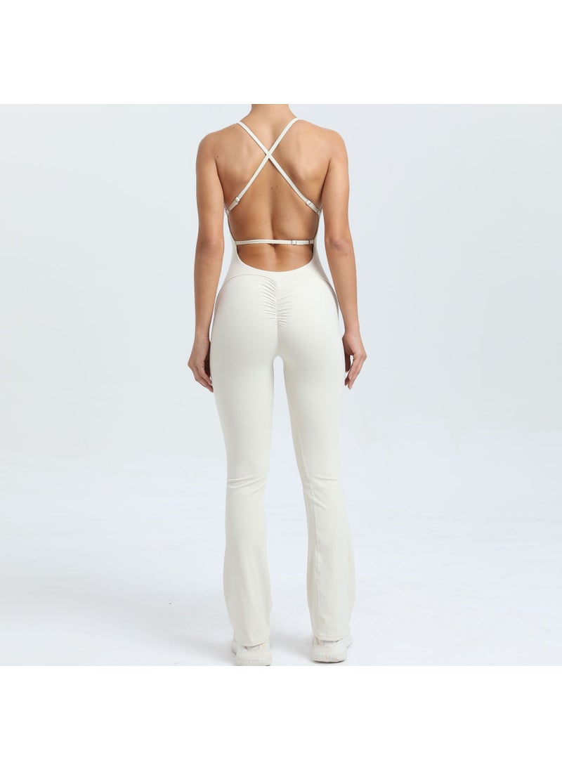 Generic - Adjustable Straps Backless Bodysuit Yoga Fitness Peach Lift Beige - Image 1