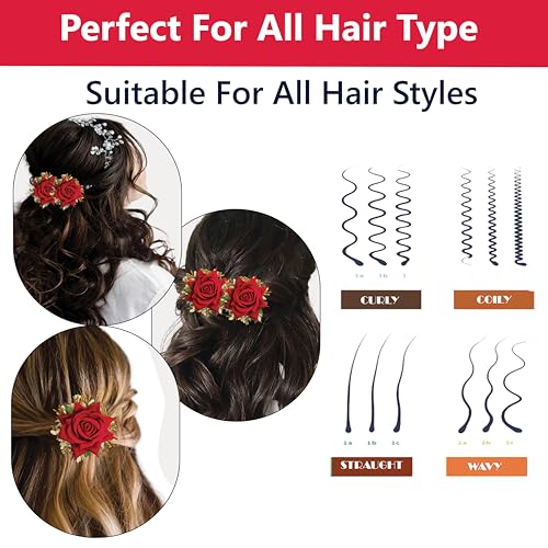 TEMPERIA (2pcs) Hair Accessories For Women & Girls - Stylish Red Rose Artificial Flowers Bun Juda U Pins & Clips for Style & Decoration - Bridal Brooch & Braid for Hairstyle of Bride, Wedding & Party - Image 5