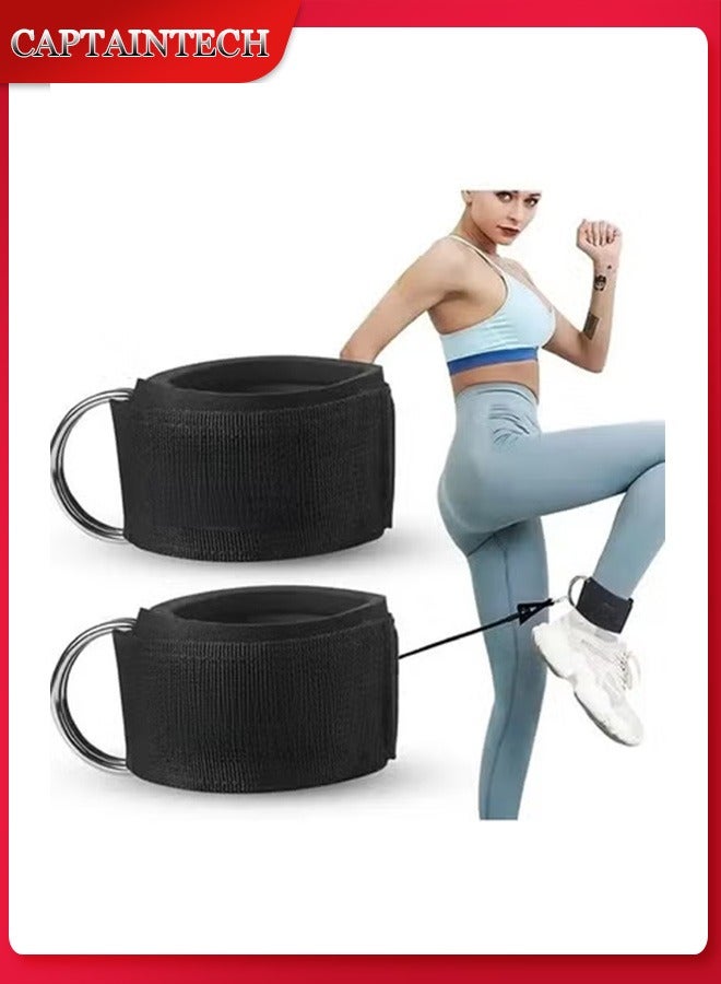 Captaintech Black Padded Ankle Straps for Cable Machines (47x5x1cm) – Heavy Duty Kickback Exercise Straps - Image 1
