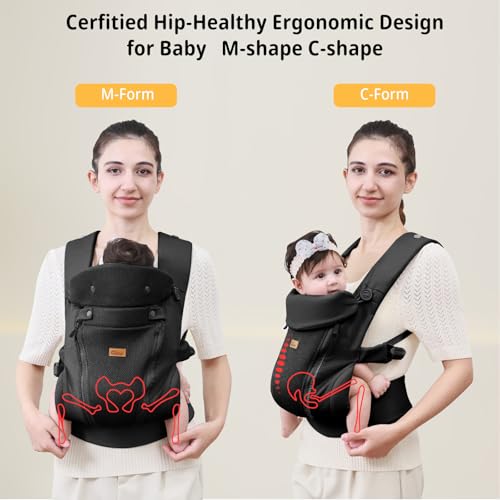 CUBY Newborn Baby Carrier with Head Support and Sunshield, Breathable & Easy Adjustable Newborn Toddler Front Baby Carriers Sling,Hands-Free Newborn Carrier up to 40lbs(Black,Upgraded-with Waist Belt) - Image 2