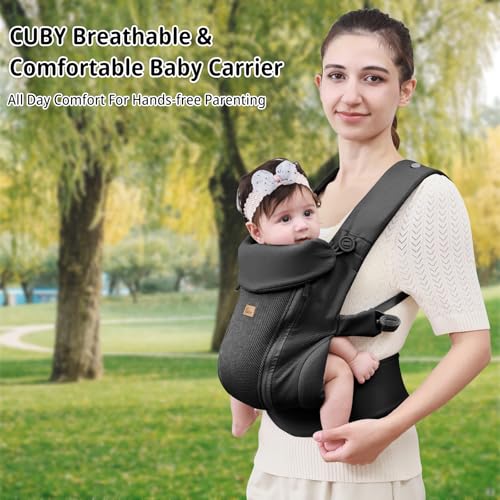 CUBY Newborn Baby Carrier with Head Support and Sunshield, Breathable & Easy Adjustable Newborn Toddler Front Baby Carriers Sling,Hands-Free Newborn Carrier up to 40lbs(Black,Upgraded-with Waist Belt) - Image 5