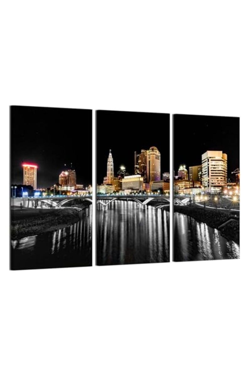 Artbrush Tower Columbus Ohio Wall Art Artwork Canvas Print for Living Room Nature Landscape Pictures Framed Columbus Skyline Night Wall Decor USA View Painting Poster Home Bedroom Decorations - Image 2