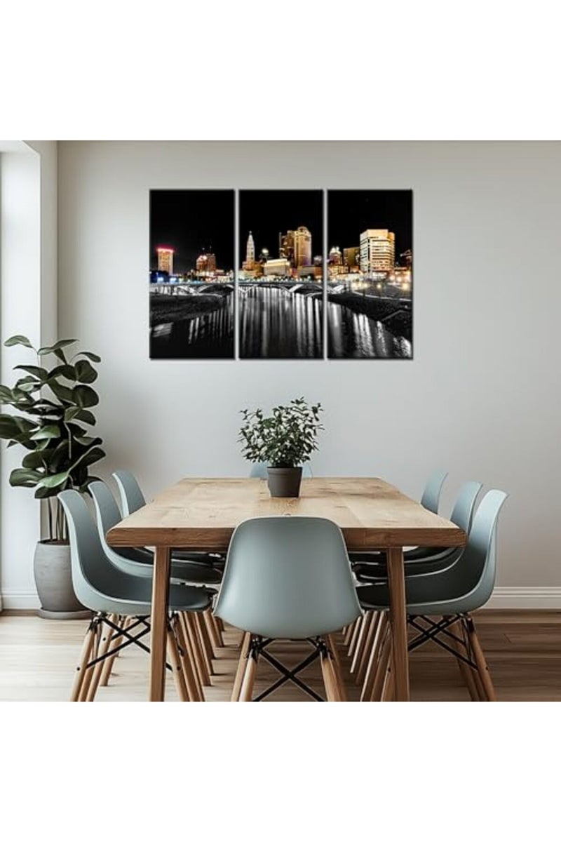 Artbrush Tower Columbus Ohio Wall Art Artwork Canvas Print for Living Room Nature Landscape Pictures Framed Columbus Skyline Night Wall Decor USA View Painting Poster Home Bedroom Decorations - Image 4