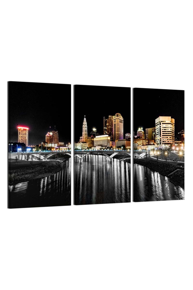 Artbrush Tower Columbus Ohio Wall Art Artwork Canvas Print for Living Room Nature Landscape Pictures Framed Columbus Skyline Night Wall Decor USA View Painting Poster Home Bedroom Decorations - Image 1