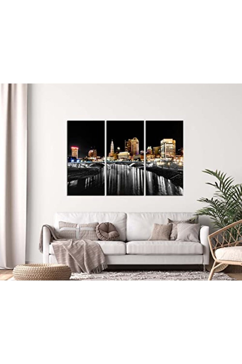 Artbrush Tower Columbus Ohio Wall Art Artwork Canvas Print for Living Room Nature Landscape Pictures Framed Columbus Skyline Night Wall Decor USA View Painting Poster Home Bedroom Decorations - Image 3