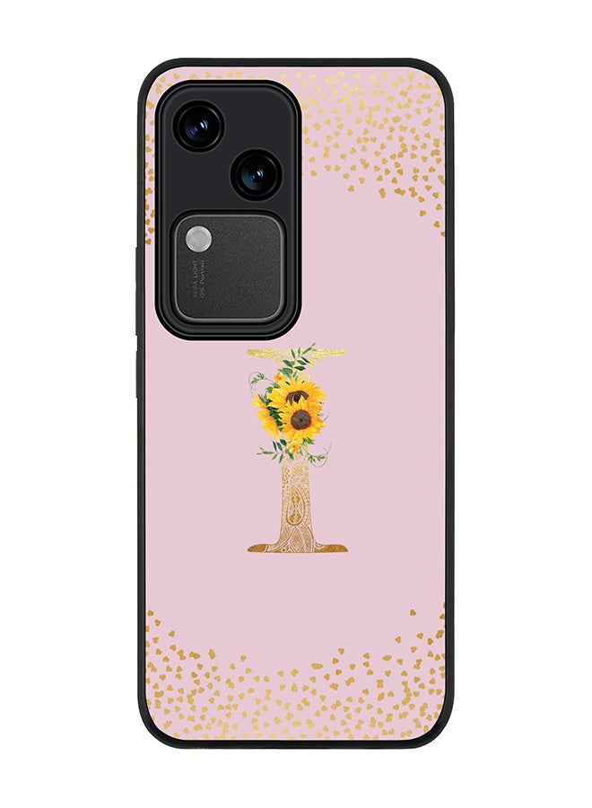 Stylizedd Rugged Black edge case for Vivo V30 5G, Flexible Cover -  Custom Monogram Initial Letter Mandala Floral Pattern Alphabet - I  (Pink ) - Image 1