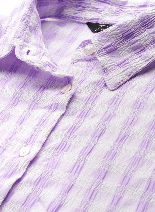 مرفوعة Women Regular Fit Textured Shirt Collar Long Sleeve Long Shirt