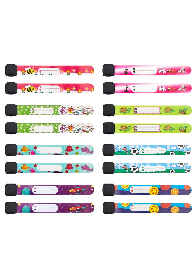 Generic Adjustable Waterproof Kids Safety ID Wristbands with Cartoon Patterns - 16 Pcs Anti-Lost Identification Bracelets for Boys and Girls Outdoor Activities - Reusable Information Bands - Image 1