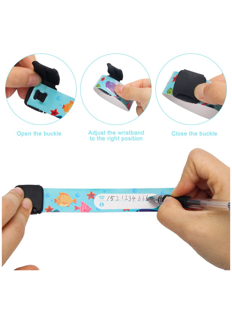 Generic Adjustable Waterproof Kids Safety ID Wristbands with Cartoon Patterns - 16 Pcs Anti-Lost Identification Bracelets for Boys and Girls Outdoor Activities - Reusable Information Bands - Image 4