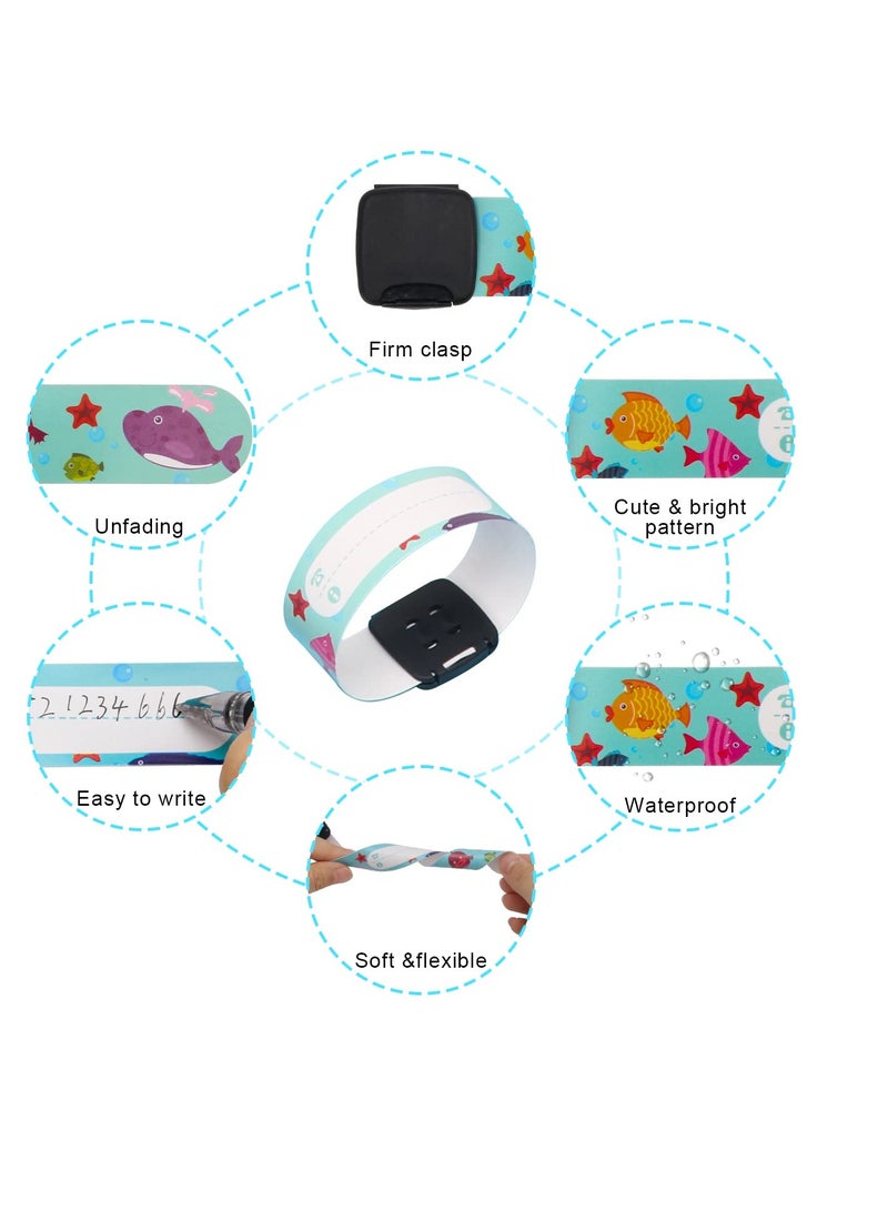 Generic Adjustable Waterproof Kids Safety ID Wristbands with Cartoon Patterns - 16 Pcs Anti-Lost Identification Bracelets for Boys and Girls Outdoor Activities - Reusable Information Bands - Image 3