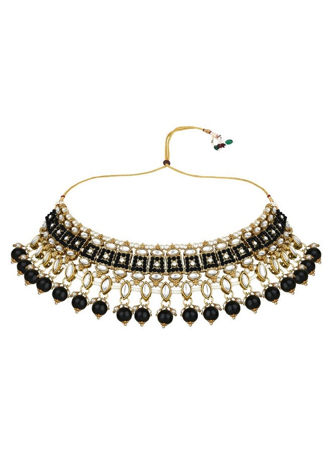 I Jewels I Jewels Gold Plated Traditional Kundan Pearl Drop Choker Necklace Jewellery & Dangle Earrings Set For Women/Girls (K7273B)  - Image 3