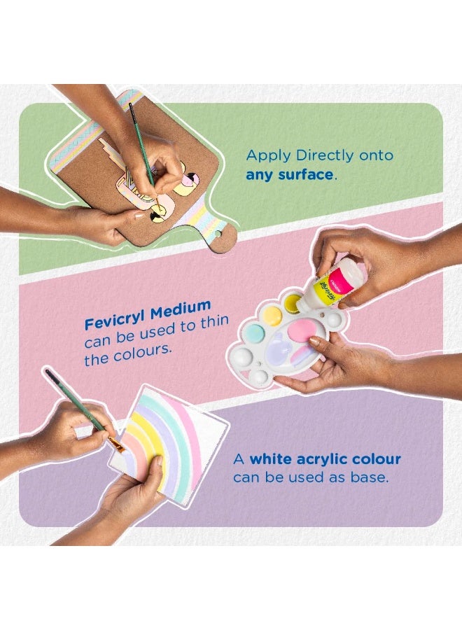 Fevicryl Multi Surface Pastel Acrylic Colours Kit 6 Shades X 15Ml | Ideal For Wood, Glass, Canvas, Metal, Plastic, Mould It | For Hobbyists, Artists, Diy Art And Craft - Image 3