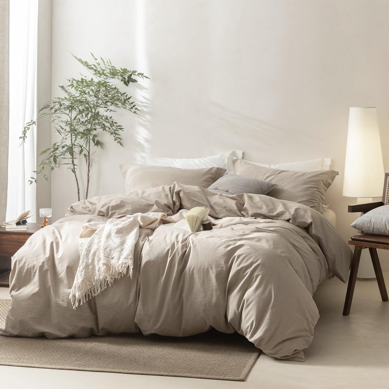 BDEAR Linen Grey Duvet Cover King Size 104'' W x 90'' L, 100% Washed Cotton Duvet Cover with Zipper Closure Plus 2 Pillowcases, Oeko TEX Standard Certificated - Image 1