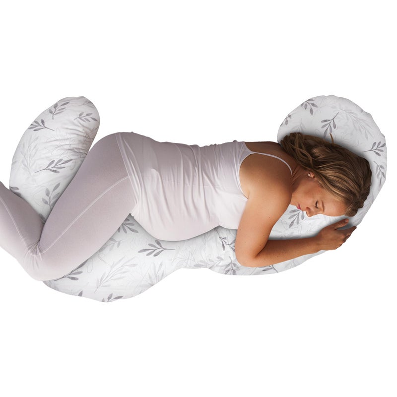 Boppy Total Body Pregnancy Pillow, Gray Wispy Leaves, Body Pillow for Prenatal and Postpartum Support, Removable Cover Included - Image 1