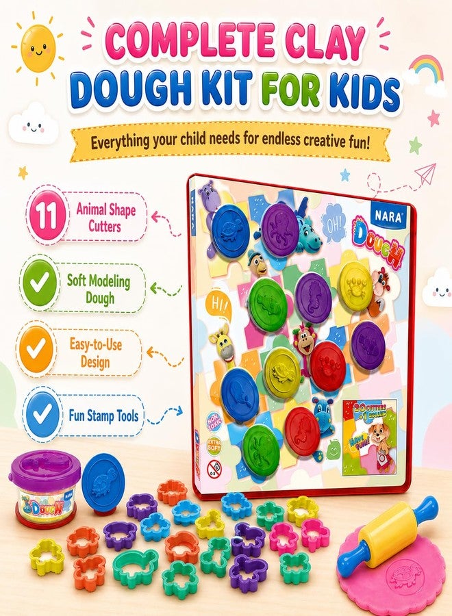 NARA Clay Dough Set for Kids with 11 Animal Shape Cutters, 50gms Each, Vibrant, Non-Toxic, Extra Soft Modeling Dough, Toys for Kids, Shaping, Sculpting, Creative Play Kit (Multicolor) - Image 2