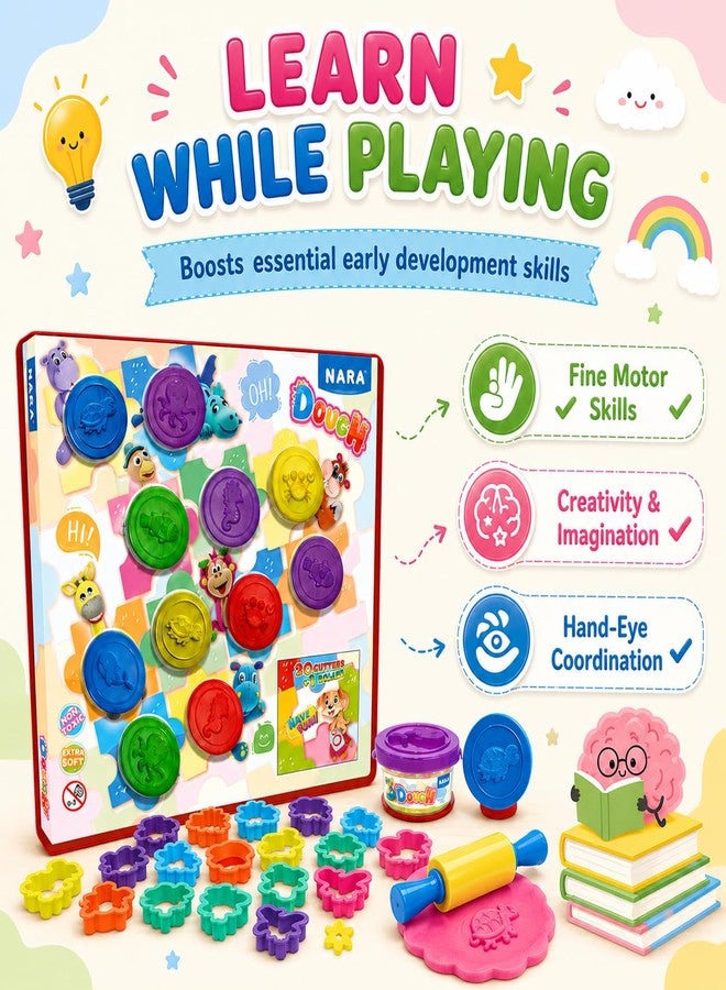 NARA Clay Dough Set for Kids with 11 Animal Shape Cutters, 50gms Each, Vibrant, Non-Toxic, Extra Soft Modeling Dough, Toys for Kids, Shaping, Sculpting, Creative Play Kit (Multicolor) - Image 5