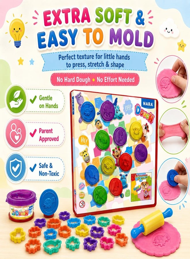 NARA Clay Dough Set for Kids with 11 Animal Shape Cutters, 50gms Each, Vibrant, Non-Toxic, Extra Soft Modeling Dough, Toys for Kids, Shaping, Sculpting, Creative Play Kit (Multicolor) - Image 4