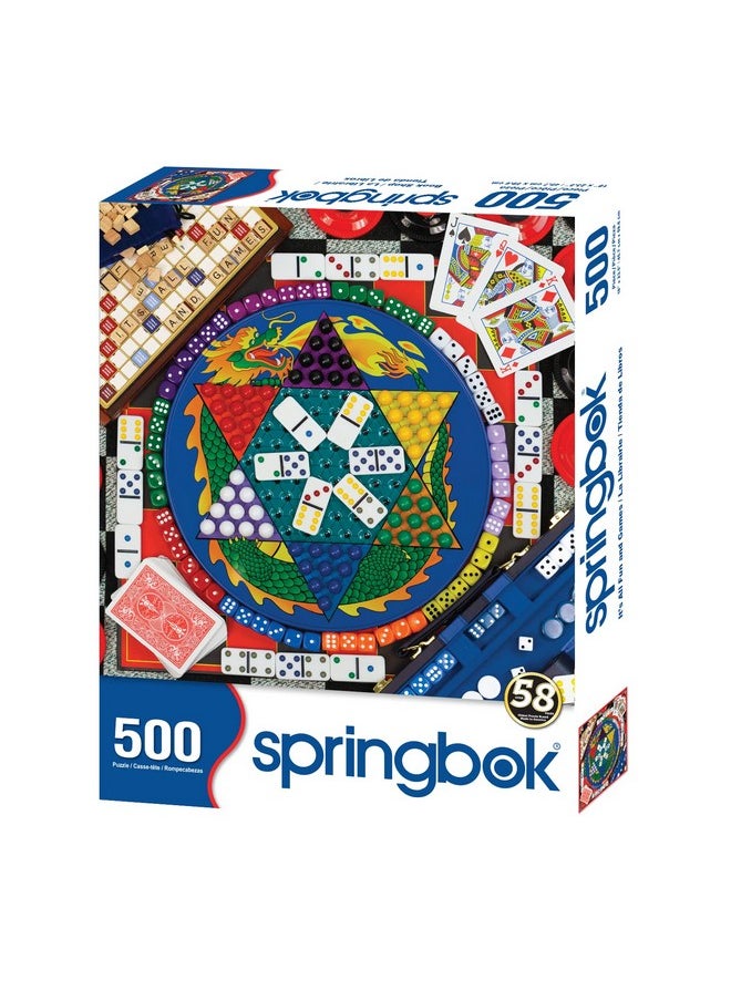 سبرينغبوك لغز الصور المقطوعة Springbok It's All Fun & Games المكون من 500 قطعة للبالغين يتميز بمجموعة من بعض ألعاب الطاولة الكلاسيكية المفضلة لديك  - Image 2