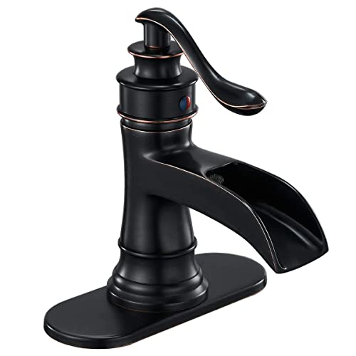 Homevacious Bathroom Faucet Waterfall Sink Faucets Oil Rubbed Bronze Single Handle Farmhouse Sink Vanity 1 Hole or 3 Hole Basin Mixer Tap Lavatory Faucet with Deck Plate - Oil Rubbed Bronze - Image 1