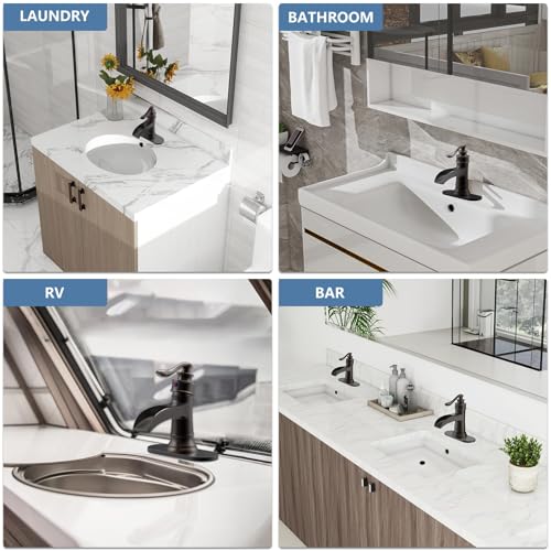 Homevacious Bathroom Faucet Waterfall Sink Faucets Oil Rubbed Bronze Single Handle Farmhouse Sink Vanity 1 Hole or 3 Hole Basin Mixer Tap Lavatory Faucet with Deck Plate - Oil Rubbed Bronze - Image 3