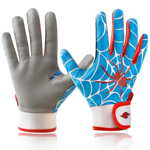 RSPGO Youth Baseball & Softball Batting Gloves for Kids with Super Grip Fit, Spider Blue XS/S - Image 1
