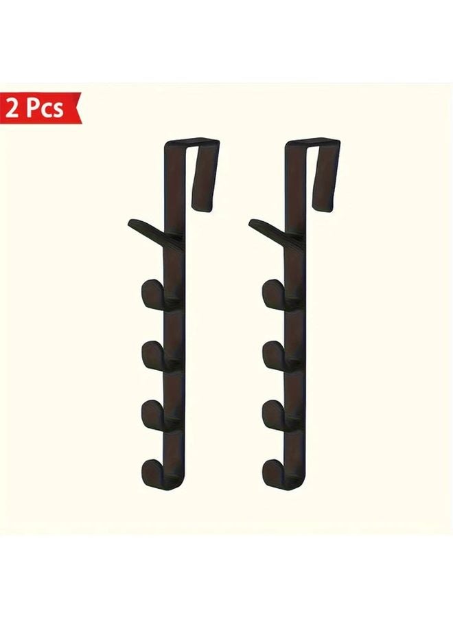 قطعتان من علاقة الشماعات السوداء المعلقة على الباب، منظف التخزين الموفّر للمساحة مع خطاطيف - Image 1