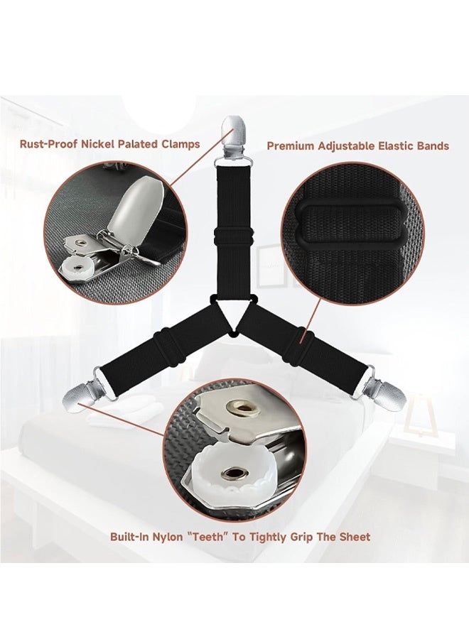 Bed Sheet Straps, Upgrade Fitted Bed Sheet Holders for Corners, Non Slip Sheet Clips Black 8Pcs - Image 3