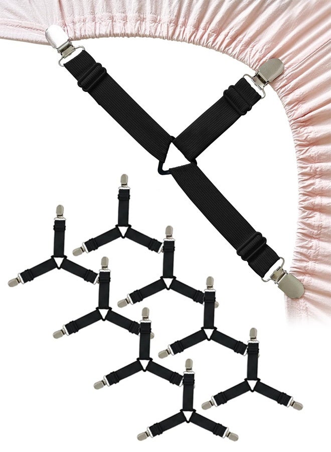 Bed Sheet Straps, Upgrade Fitted Bed Sheet Holders for Corners, Non Slip Sheet Clips Black 8Pcs - Image 1