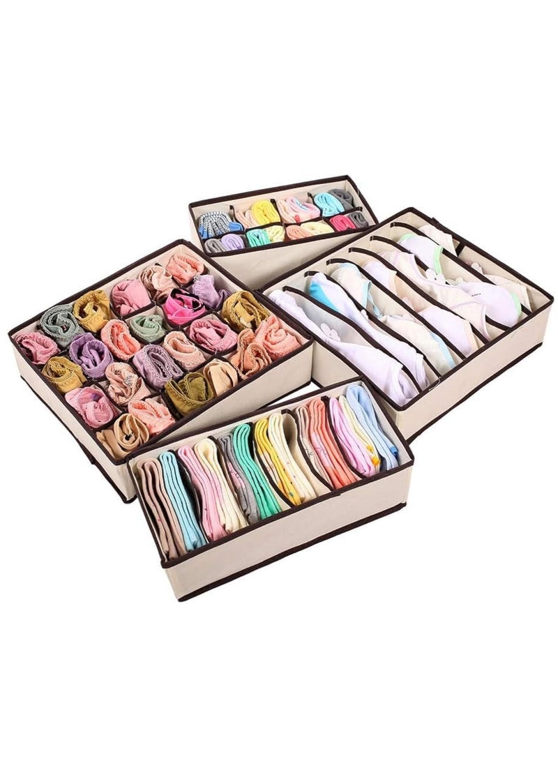 ديكور هيلز منظم أدراج الملابس الداخلية، منظم خزانة الملابس الداخلية، 4 قطع منظمات أدراج قابلة للطي للملابس والجوارب والملابس الداخلية والربطات (بيج) - Image 2