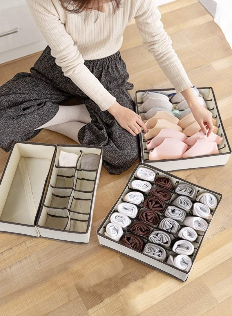 ديكور هيلز منظم أدراج الملابس الداخلية، منظم خزانة الملابس الداخلية، 4 قطع منظمات أدراج قابلة للطي للملابس والجوارب والملابس الداخلية والربطات (بيج) - Image 3