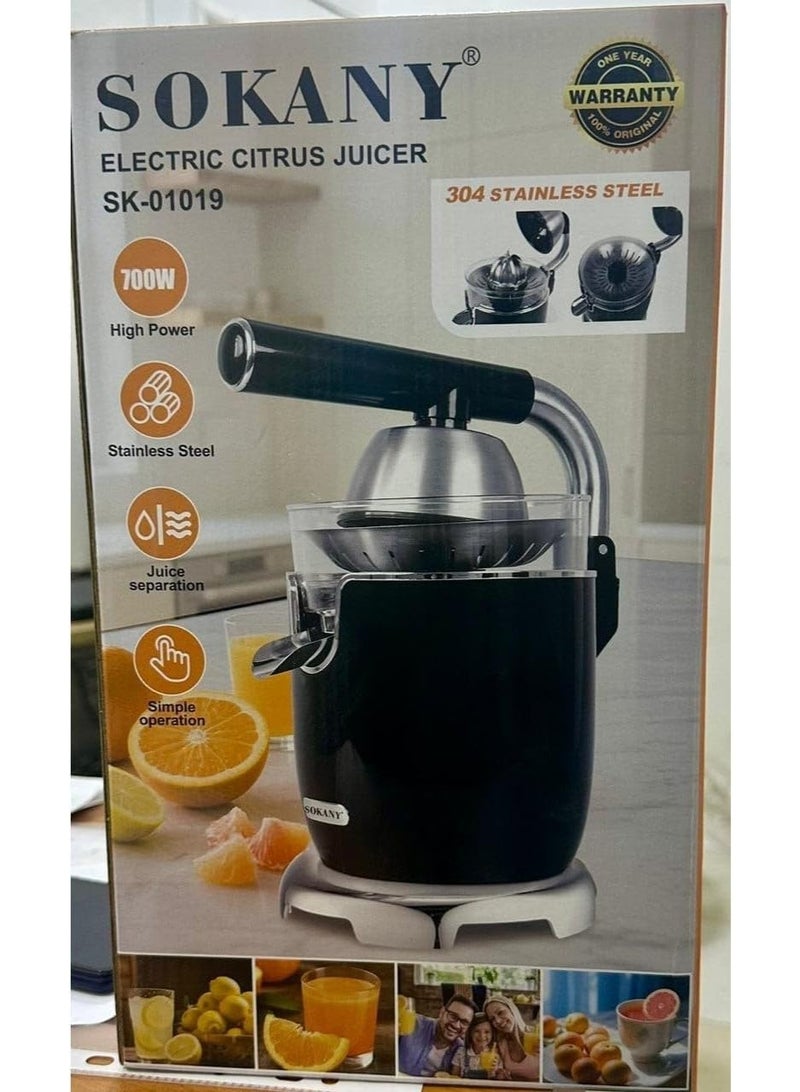 Sokany 700W Electric Stainless Steel Orange Juicer with 304 Stainless Steel Filter and Copper Motor, Model SK-01019 - Black and Silver - Image 4