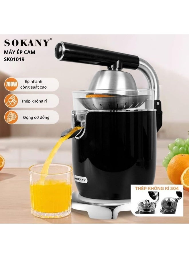 Sokany 700W Electric Stainless Steel Orange Juicer with 304 Stainless Steel Filter and Copper Motor, Model SK-01019 - Black and Silver - Image 5