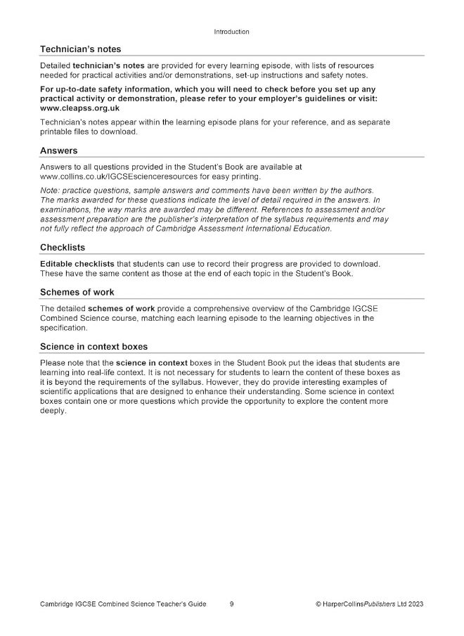 Collins Cambridge IGCSE™ Combined Science Teacher Guide