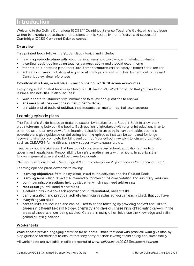Collins Cambridge IGCSE™ Combined Science Teacher Guide