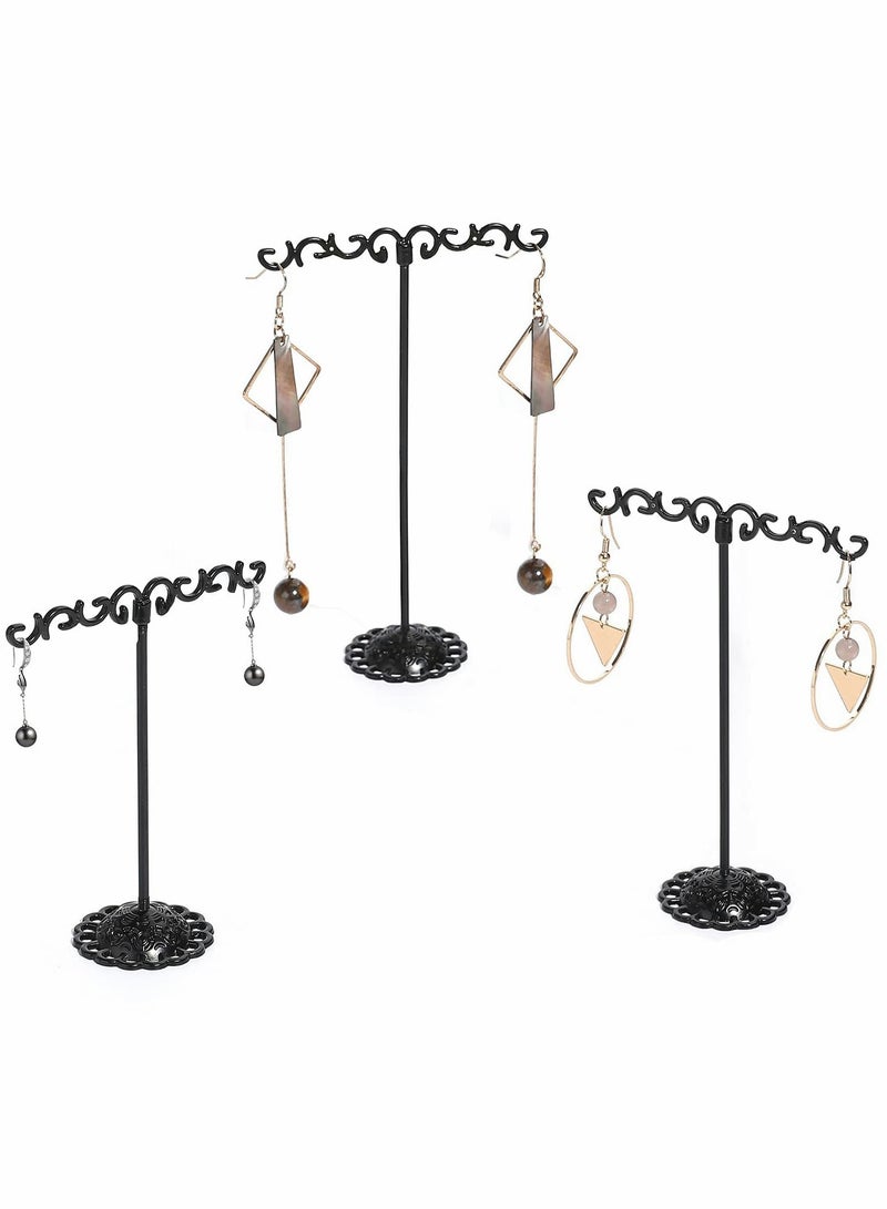 Excefore حامل أقراط على شكل حرف T، 3 أحجام مختلفة من حاملات الأقراط على شكل حرف T للعرض، دعامات تصويرية معدنية سوداء للمجوهرات الصغيرة على الإنترنت لعرضها في المتاجر للبيع بالتجزئة - Image 1