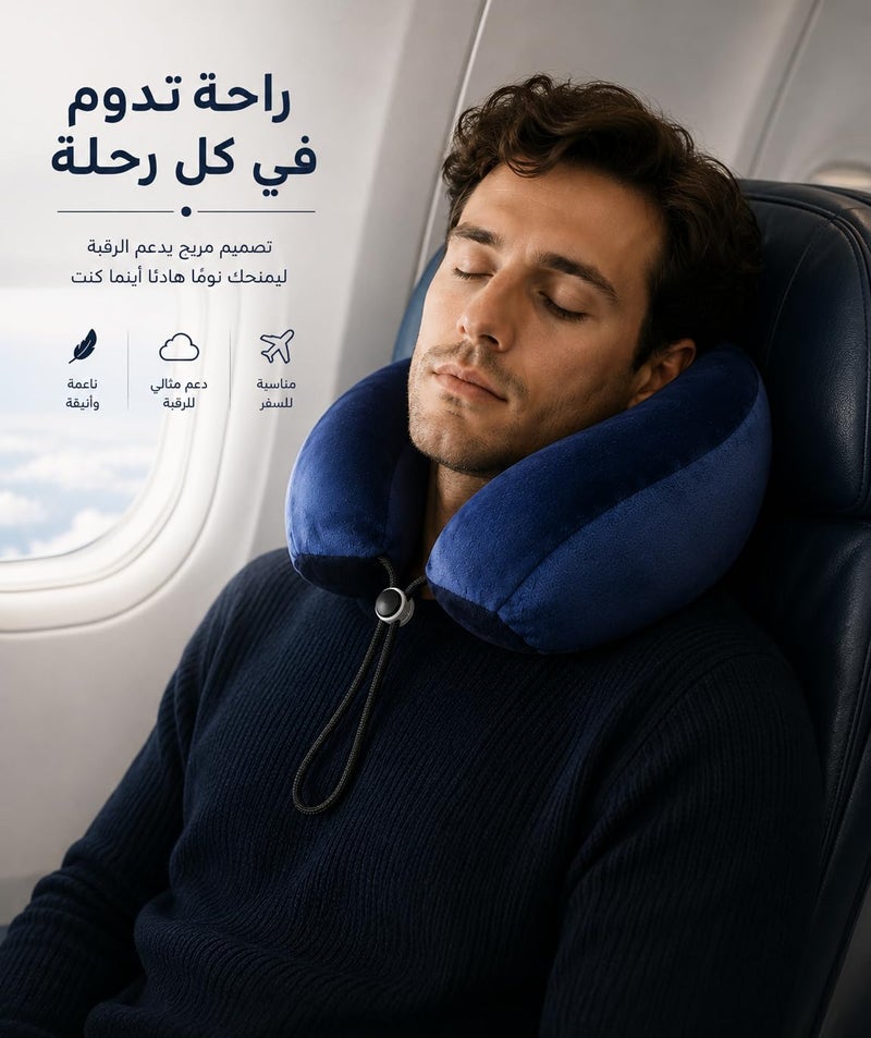 Memory Foam Travel Neck Pillow, Comfortable U-Shaped Neck Pillow with Removable Washable Soft Velvet Cover for Airplane, Car, Train (Blue) - Image 5