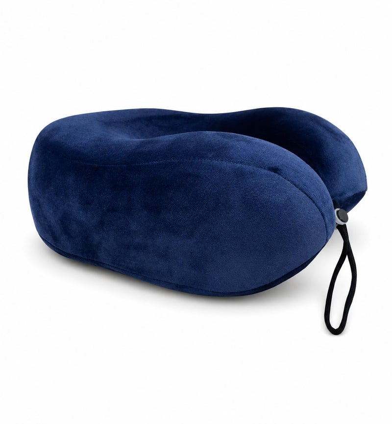 Memory Foam Travel Neck Pillow, Comfortable U-Shaped Neck Pillow with Removable Washable Soft Velvet Cover for Airplane, Car, Train (Blue) - Image 2
