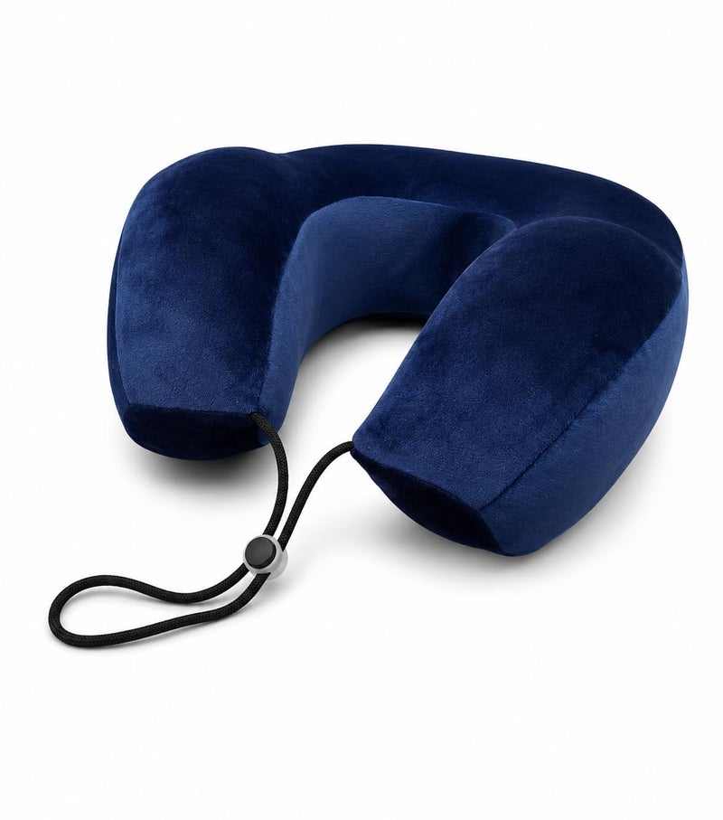 Memory Foam Travel Neck Pillow, Comfortable U-Shaped Neck Pillow with Removable Washable Soft Velvet Cover for Airplane, Car, Train (Blue) - Image 3
