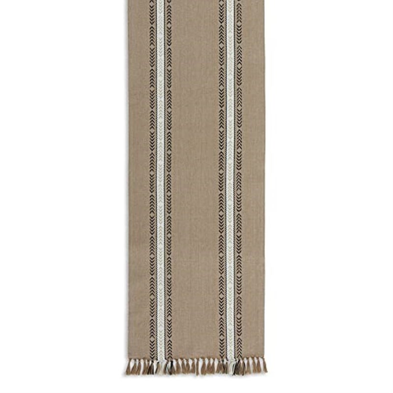 Design Imports DII Stone Dobby Striped Fringe Ribbed Table Runner 14x108 - Image 2