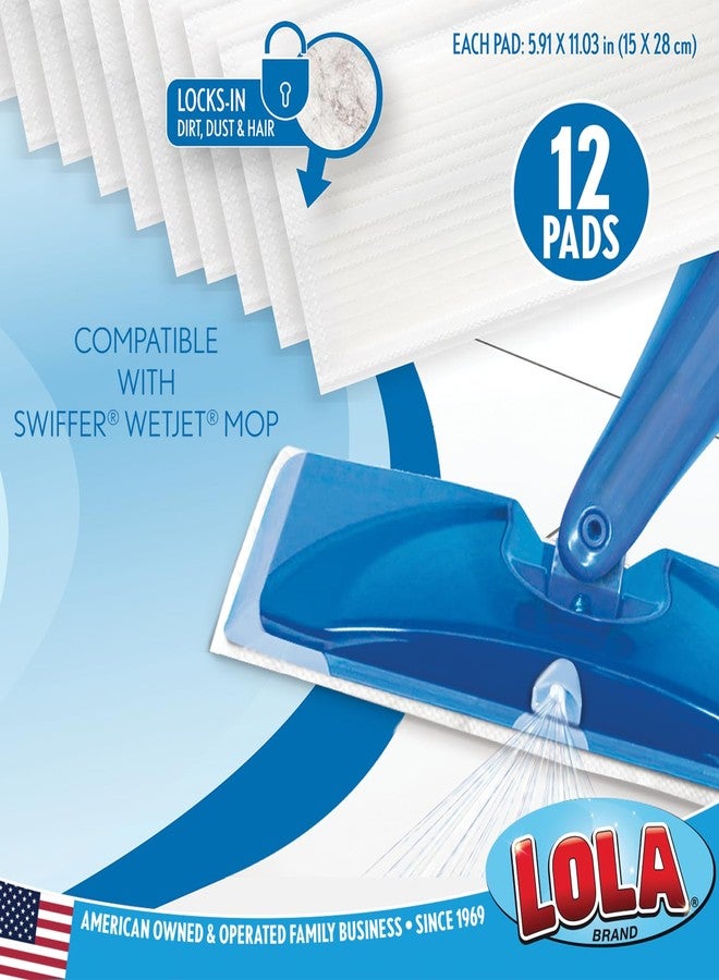 LOLA إعادة تعبئة منتجات LOLA Wet Jet، متوافقة مع ممسحة Swiffer Wet Jet، وسادات تنظيف الأرضيات - خشب صلب، لينوولوم، لامينيت، رخام وفينيل - 12 وسادة - Image 2