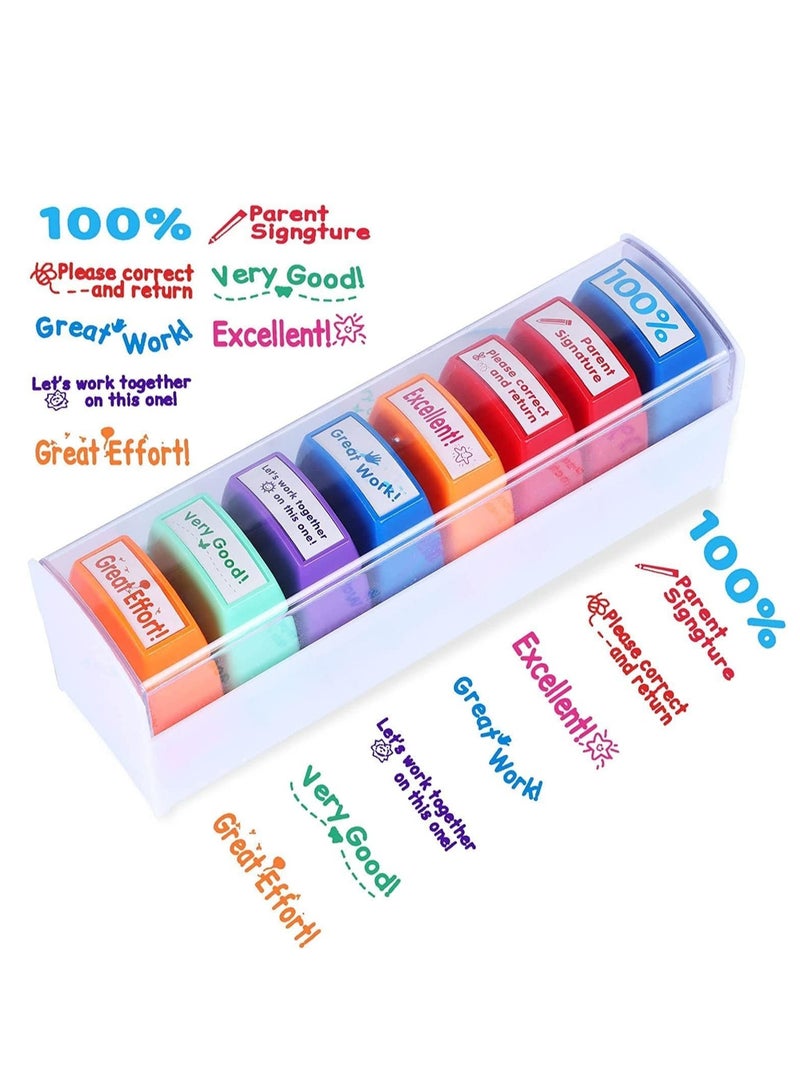 FengSVMA Self-Inking Teacher Stamp Set Mess-Free Motivation Teacher Grading Stamp Set Teachers Review Homework Feedback Stamps for Classroom Grading Encouragement Motivation Recognition 8 Pcs - Image 1