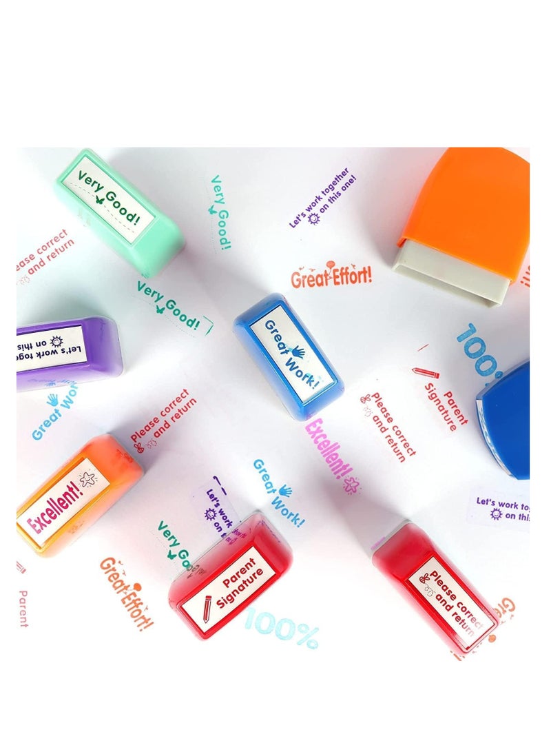 FengSVMA Self-Inking Teacher Stamp Set Mess-Free Motivation Teacher Grading Stamp Set Teachers Review Homework Feedback Stamps for Classroom Grading Encouragement Motivation Recognition 8 Pcs - Image 2