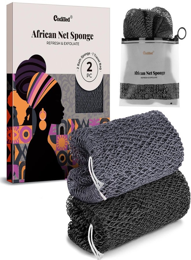 CORATED 2 Pieces African Mesh Sponge for Body Care, Deep Cleansing, Washable (Black and Grey) - Image 1