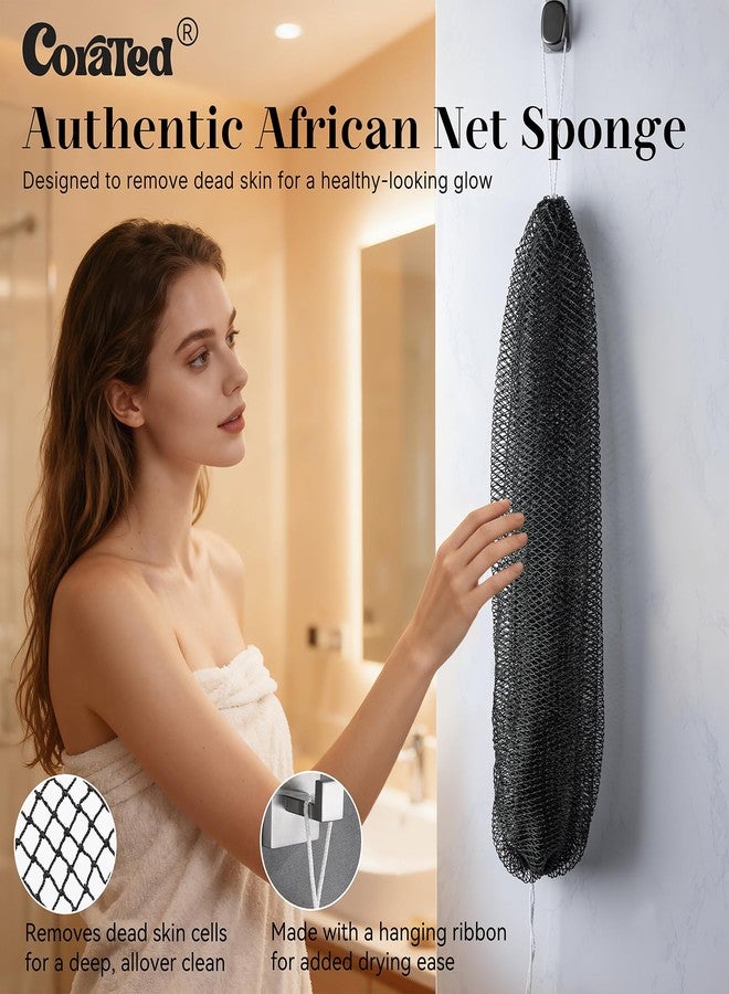 CORATED 2 Pieces African Mesh Sponge for Body Care, Deep Cleansing, Washable (Black and Grey) - Image 2