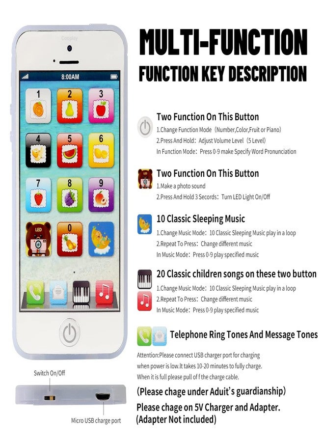 Cooplay Child's Interactive My First Own Cell Phone Toy- Play to Learn, Touch Screen YPhone with 8 Functions and Dazzling LED Lights Toddler - Image 2