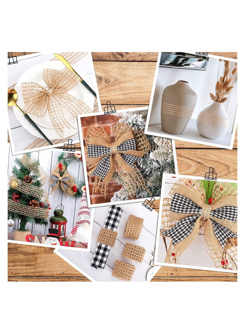 2 Rolls Mesh Burlap Wired Ribbon Open Weave Burlap Net Ribbon Fabric Ribbon DIY Craft Ribbon for Wrapping Bow Wreath DIY Crafts Party Home Decors 20 Yardsx2 Inch - Image 3