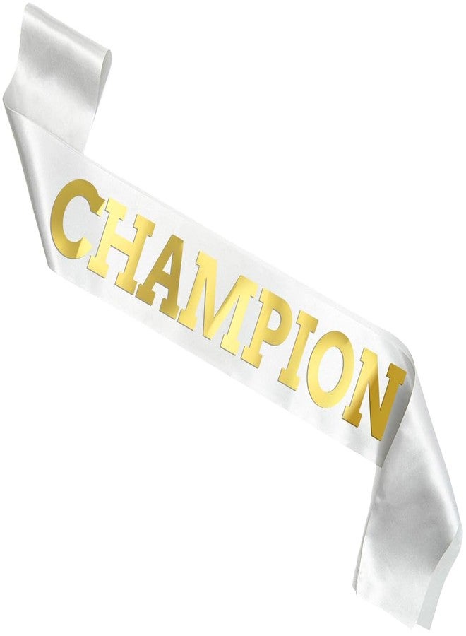 GDTO8820 CHAMPION Satin Sash Party Accessory, White And Gold Winner Satin Sashes Celebrate In Style At Parties, Contests, Sporting Events And Competitions, 1st Place Award Sash Grand Prize Ribbon Winner Victory Ribbon Deluxe Recognition Ribbons for Classroom, White - Image 1