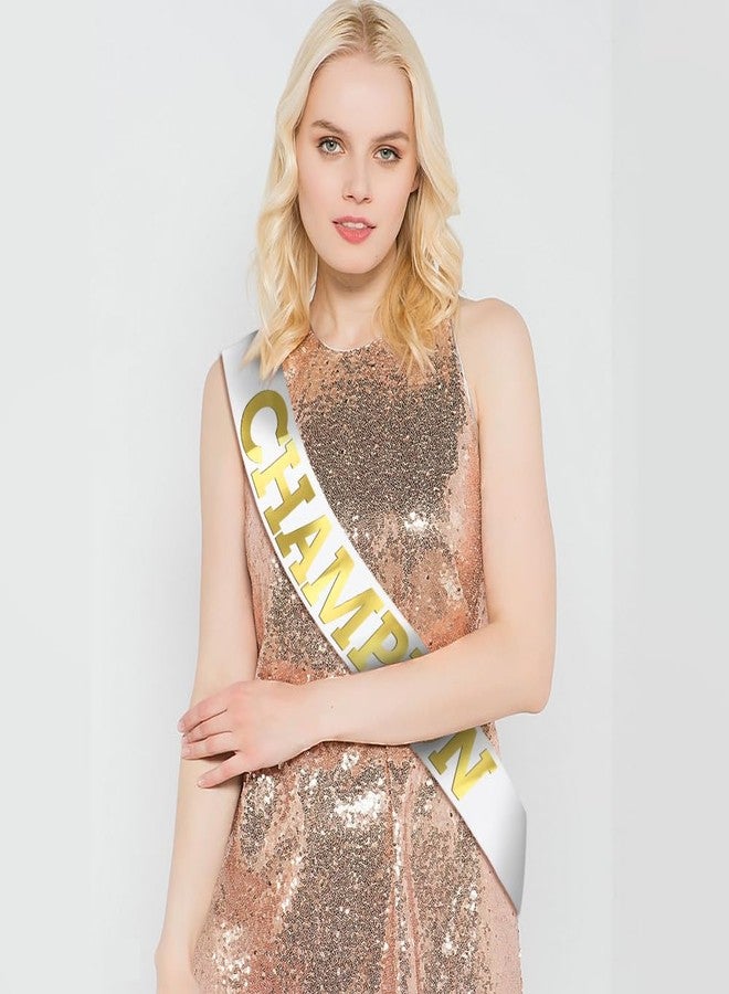 GDTO8820 CHAMPION Satin Sash Party Accessory, White And Gold Winner Satin Sashes Celebrate In Style At Parties, Contests, Sporting Events And Competitions, 1st Place Award Sash Grand Prize Ribbon Winner Victory Ribbon Deluxe Recognition Ribbons for Classroom, White - Image 4