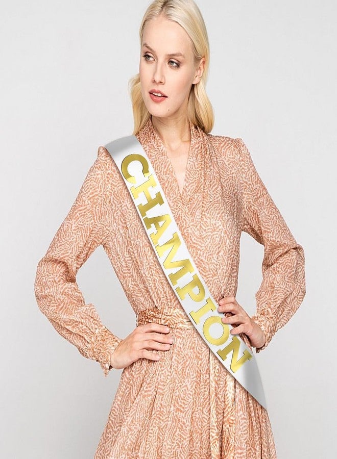 GDTO8820 CHAMPION Satin Sash Party Accessory, White And Gold Winner Satin Sashes Celebrate In Style At Parties, Contests, Sporting Events And Competitions, 1st Place Award Sash Grand Prize Ribbon Winner Victory Ribbon Deluxe Recognition Ribbons for Classroom, White - Image 3